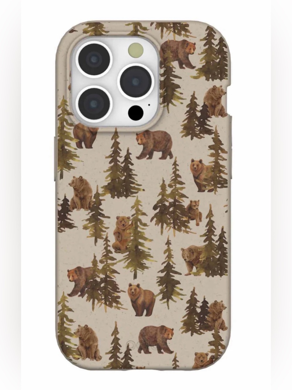 Pela iPhone 15 Pro Into the Woods Bear & Forest Pattern Protective Case - Beige